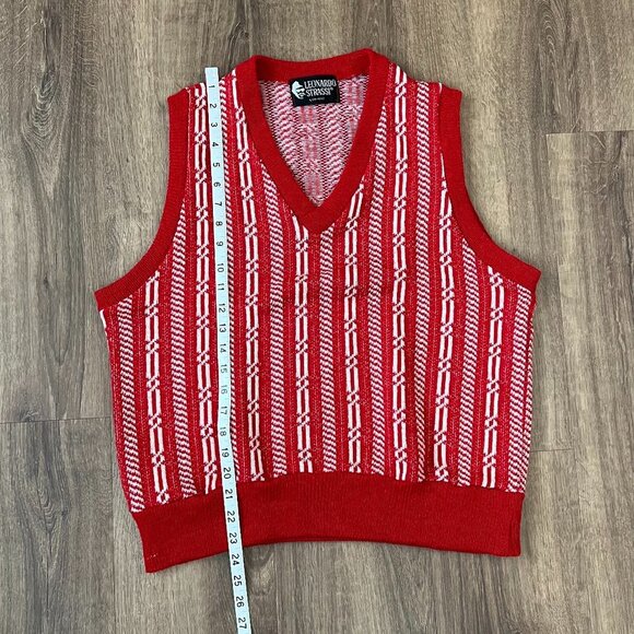 Vintage Leonardo Strassi 60s 70s Red Sweater Vest Sz L - Picture 4 of 11